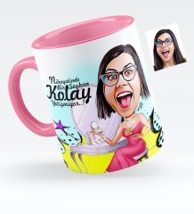 Kişiye Özel Bayan Süslü Karikatürlü Pembe Kupa Bardak - 1
