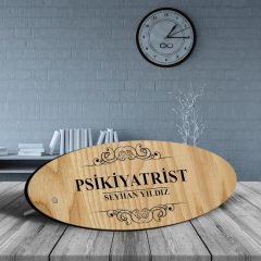 Kişiye Özel Mesleki Psikiyatrist Ahşap Oval Masa İsimliği - 2