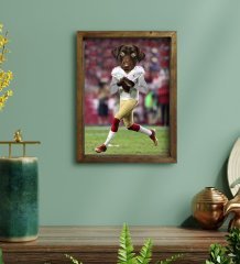 Evcil Dostlara Özel Amerikan Futbol Oyuncusu Tasarımlı Portre Doğal Masif Ahşap Çerçeveli Tablo 30x40cm-1