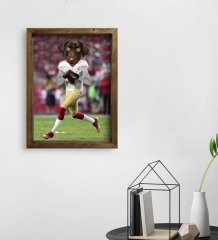 Evcil Dostlara Özel Amerikan Futbol Oyuncusu Tasarımlı Portre Doğal Masif Ahşap Çerçeveli Tablo 30x40cm-1