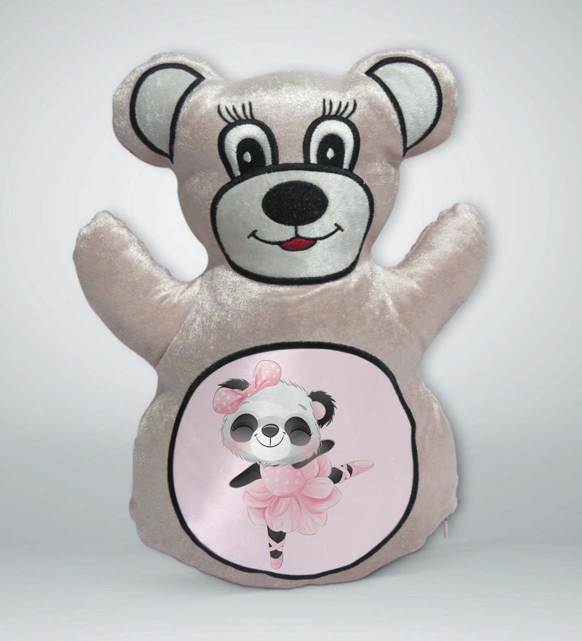 BK Gift Sevimli Panda Tasarımlı Krem Ayıcık Yastık-1