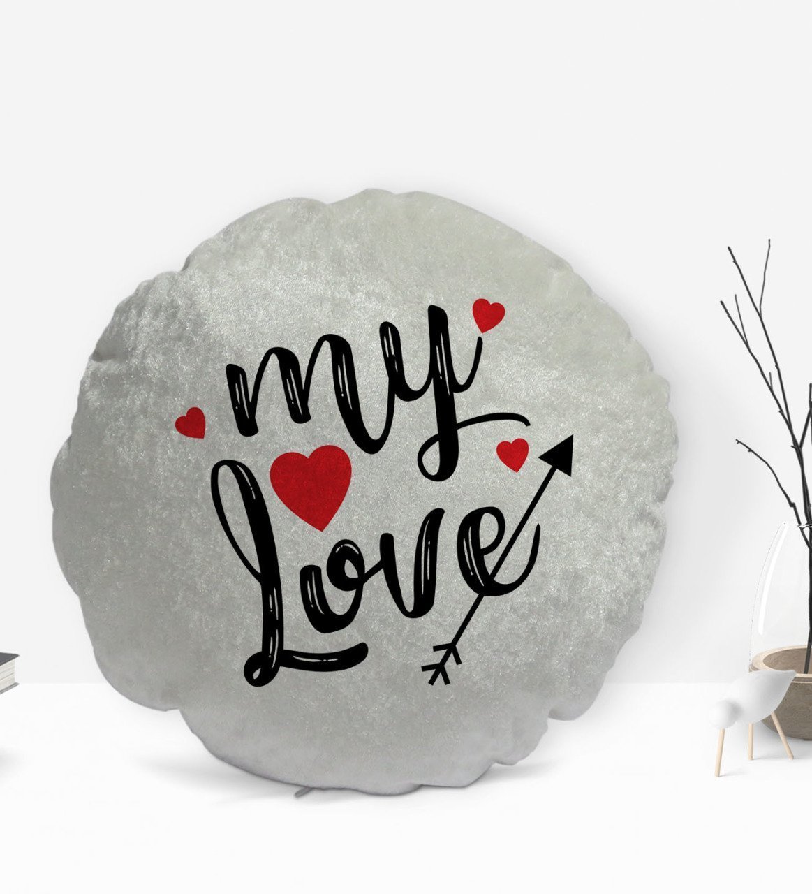 BK Gift My Love Tasarımlı Yuvarlak Dekoratif Kırlent Yastık-1