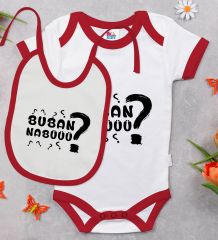 BK Kids Buban Nabüüü Tasarımlı Kırmızı Bebek Body Zıbın ve Mama Önlüğü Hediye Seti-1