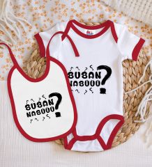BK Kids Buban Nabüüü Tasarımlı Kırmızı Bebek Body Zıbın ve Mama Önlüğü Hediye Seti-1