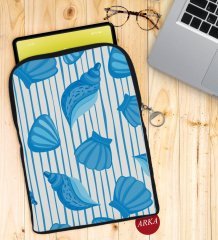 BK Gift Deniz Kabukları Tasarımlı Taşınabilir Koruyucu Tablet Kılıfı & Organizer Çanta - Siyah-2