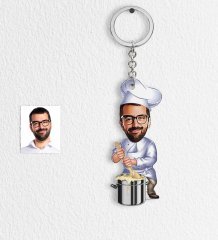 Kişiye Özel Bay Aşçı Karikatür Anahtarlık - 1