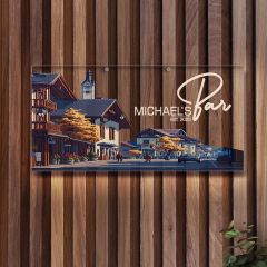 BK Gift Kişiye Özel Manzara Tasarımlı Akrilik Bar Tabelası(38x19cm)-24, Home Bar Tabela, Duvar Dekoru