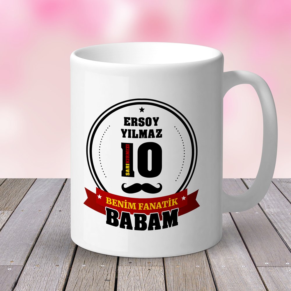 Kişiye Özel Benim Fanatik Babam Tasarımlı Beyaz Kupa Bardak (Sarı Kırmızı)