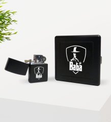 BK Home Baba Godfather Tasarımlı Siyah Metal Sigara Tabakası ve Benzinli Çakmak Seti-15