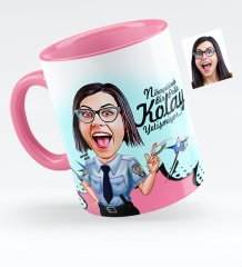 Kişiye Özel Bayan Polis Karikatürlü Pembe Kupa Bardak - 1