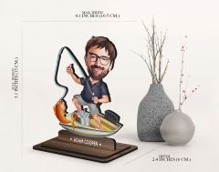 BK Gift Kişiye Özel Balıkçı Karikatürlü Ahşap Biblo-4 , Arkadaşa Hediye , Sevgiliye Hediye, Kişiye Özel Biblolar