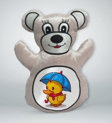 BK Gift Sevimli Ördek Tasarımlı Krem Ayıcık Yastık-1