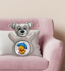 BK Gift Sevimli Ördek Tasarımlı Krem Ayıcık Yastık-1