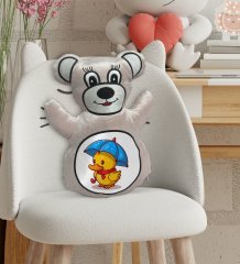 BK Gift Sevimli Ördek Tasarımlı Krem Ayıcık Yastık-1