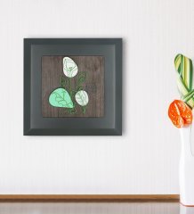 BK Gift Minimal Çiçekler Tasarımlı Ahşap Çerçeveli Taş Duvar Dekoru-1