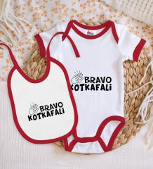 BK Kids Bravo Kotkafali Tasarımlı Kırmızı Bebek Body Zıbın ve Mama Önlüğü Hediye Seti-1