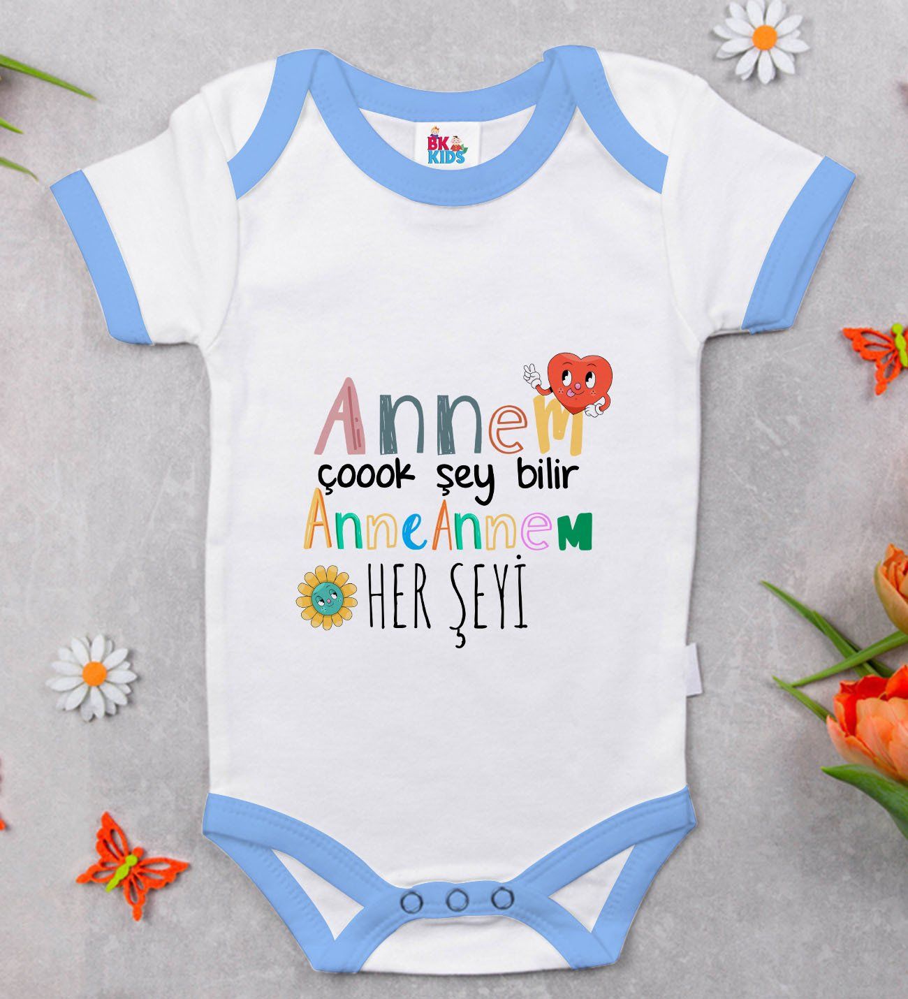 BK Kids Annem Çok Şey Bilir Tasarımlı Mavi Bebek Body Zıbın-1