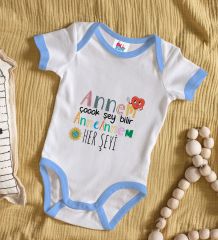 BK Kids Annem Çok Şey Bilir Tasarımlı Mavi Bebek Body Zıbın-1