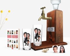 Kişiye Özel Renkli Baskılı Sevgililer Karikatürlü İkili Rakı Bardağı Ahşap Rakı Standı ve Cep Kitabı Hediye Seti-6