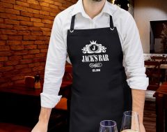 BK Gift Kişiye Özel İsimli Tarihli Bar Tasarımlı Profesyonel Siyah Mutfak Önlüğü, Aşçı Önlüğü, Şef Önlüğü, Arkadaşa Hediye-2