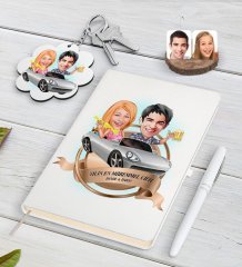 Kişiye Özel Yılın En Mükemmel Çifti Karikatürlü Beyaz Defter Kalem ve Anahtarlık Hediye Seti-53