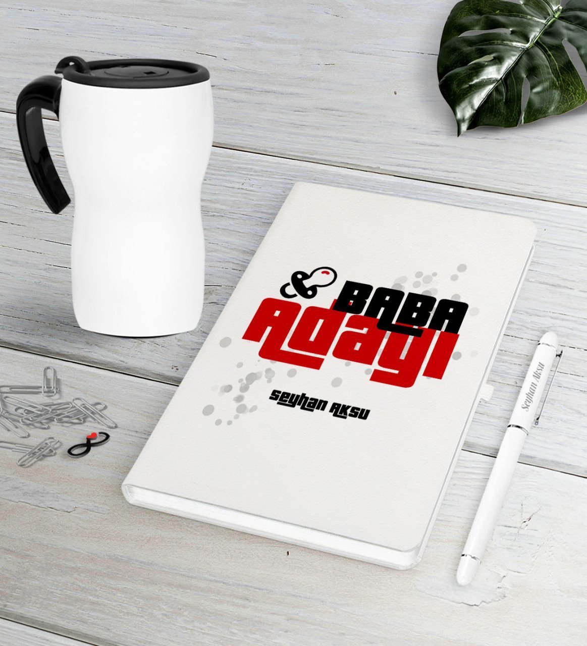 Kişiye Özel Baba Adayı Beyaz Defter Kalem Termos Mug Seti-3