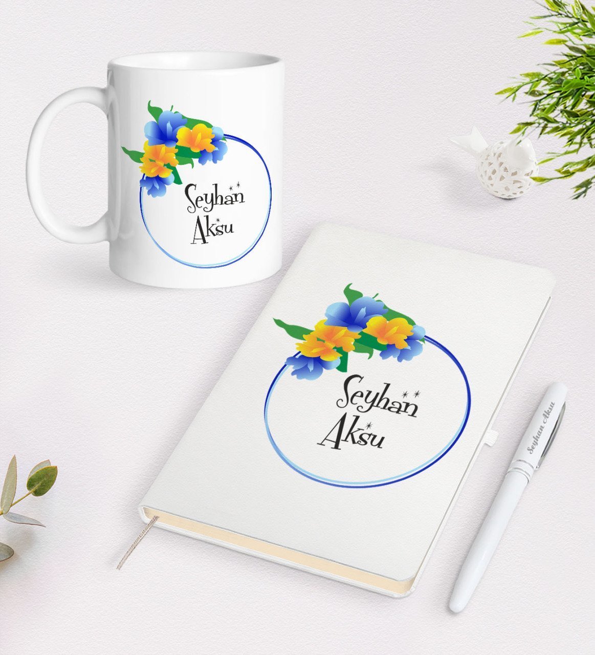 Kişiye Özel İsimli Beyaz Defter Kalem Kupa Seti-17