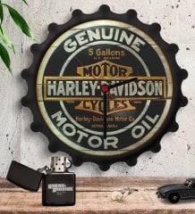 Kişiye Özel Harley Davidson Ahşap Duvar Saati ve Siyah Metal Benzinli Çakmak Seti-2