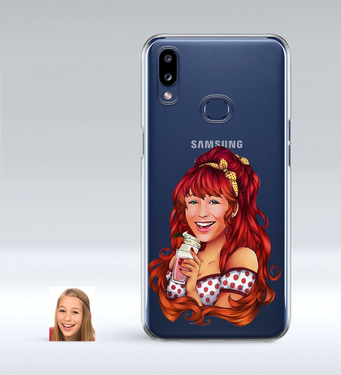 Kişiye Özel Kadın Karikatürlü Samsung Galaxy A10s İnce Şeffaf Silikon Telefon Kapağı-54