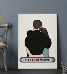 BK Gift Kişiye Özel Sarılan Sevgili Tasarımlı Kanvas Tablo-1 (70x100), Sevgiliye Hediye, Sevgililer Günü Hediyesi