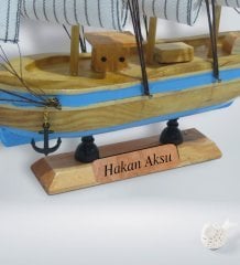 Kişiye Özel Ahşap El Yapımı Yelkenli Gemi 26cm ve Dümen Tasarımlı Kupa Hediye Seti-6