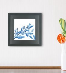 BK Gift Mavi Yapraklar Tasarımlı Ahşap Çerçeveli Taş Duvar Dekoru-1