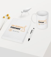 Kişiye Özel Fen Bilimleri Öğretmeni Temalı Beyaz Defter Kalem Kupa Seti - 4