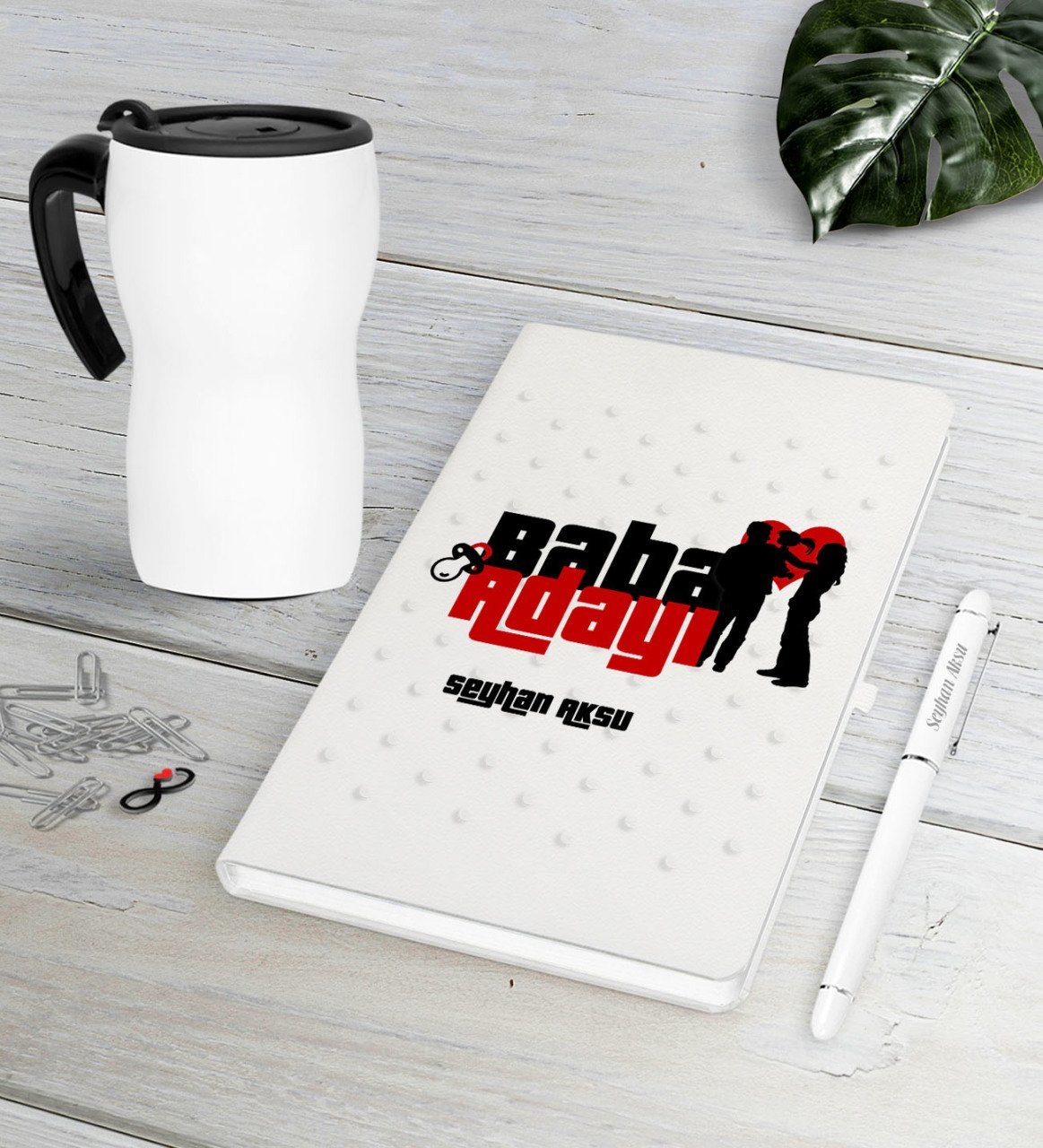 Kişiye Özel Baba Adayı Beyaz Defter Kalem Termos Mug Seti-2