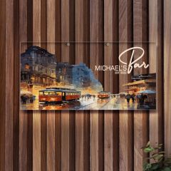 BK Gift Kişiye Özel Manzara Tasarımlı Akrilik Bar Tabelası(38x19cm)-22, Home Bar Tabela, Duvar Dekoru