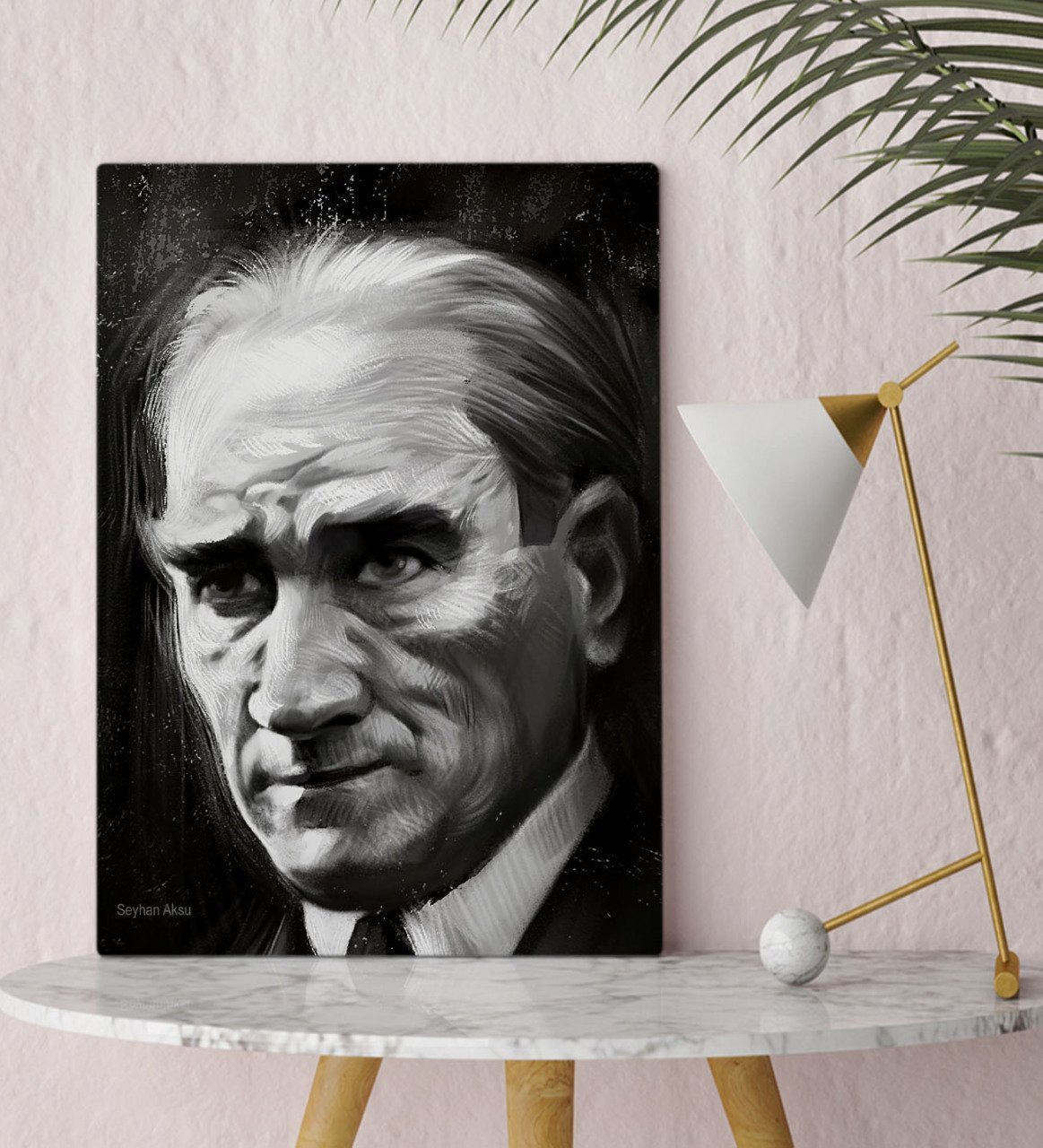 Kişiye Özel Atatürk Karakalem Portre Tasarımlı Kanvas Tablo 30x50cm-1