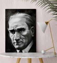 Kişiye Özel Atatürk Karakalem Portre Tasarımlı Kanvas Tablo 30x50cm-1