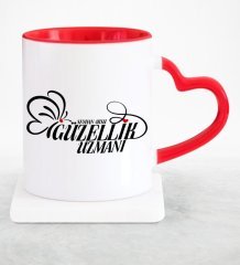 Kişiye Özel Mesleki Güzellik Uzmanı Kırmızı Kalpli Kupa Bardak - 2