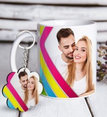 Kişiye Özel Fotoğraflı Beyaz Kupa ve Anahtarlık Hediye Seti-2