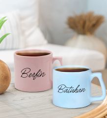 BK Gift Kişiye Özel İsimli Pastel Pembe ve Mavi 2'li Middle Kupa Bardak Seti-3, Sevgiliye Hediye, Ev Hediyesi, Arkadaşa Hediye