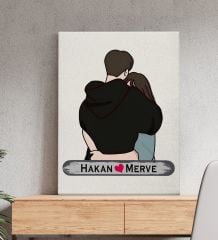 BK Gift Kişiye Özel Sarılan Sevgili Tasarımlı Kanvas Tablo-1 (50x70), Sevgiliye Hediye, Sevgililer Günü Hediyesi