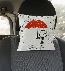 Kişiye Özel İsimli Aşık Çöp Adam Tasarımlı Kare Araç Koltuk Yastığı-2