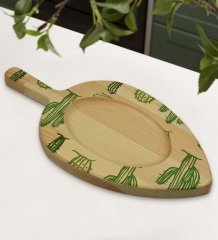 BK Gift Kaktüs Tasarımlı Yaprak Şeklinde Doğal Ahşap Servis ve Sunum Tabağı Model 2