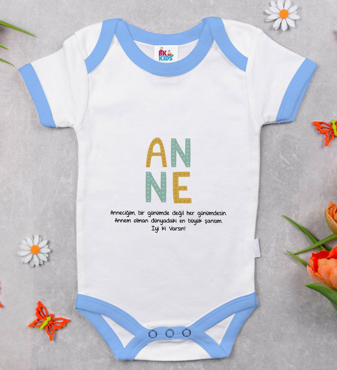 BK Kids Anne Tasarımlı Mavi Bebek Body Zıbın-2