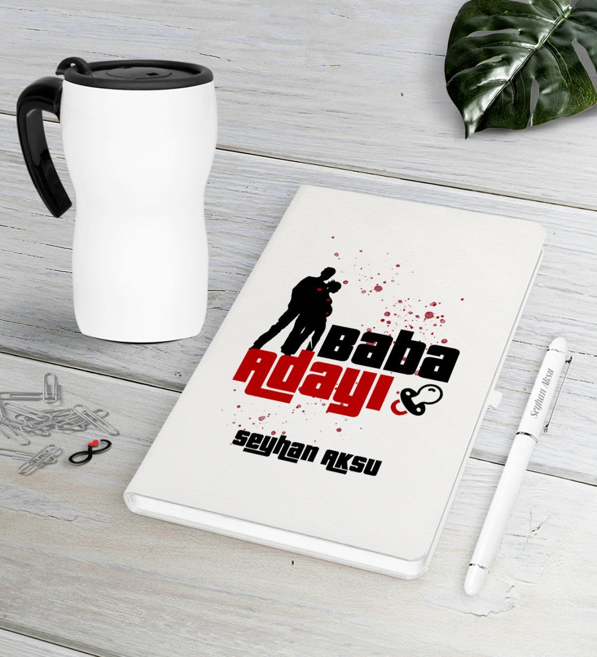Kişiye Özel Baba Adayı Beyaz Defter Kalem Termos Mug Seti-1