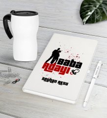 Kişiye Özel Baba Adayı Beyaz Defter Kalem Termos Mug Seti-1