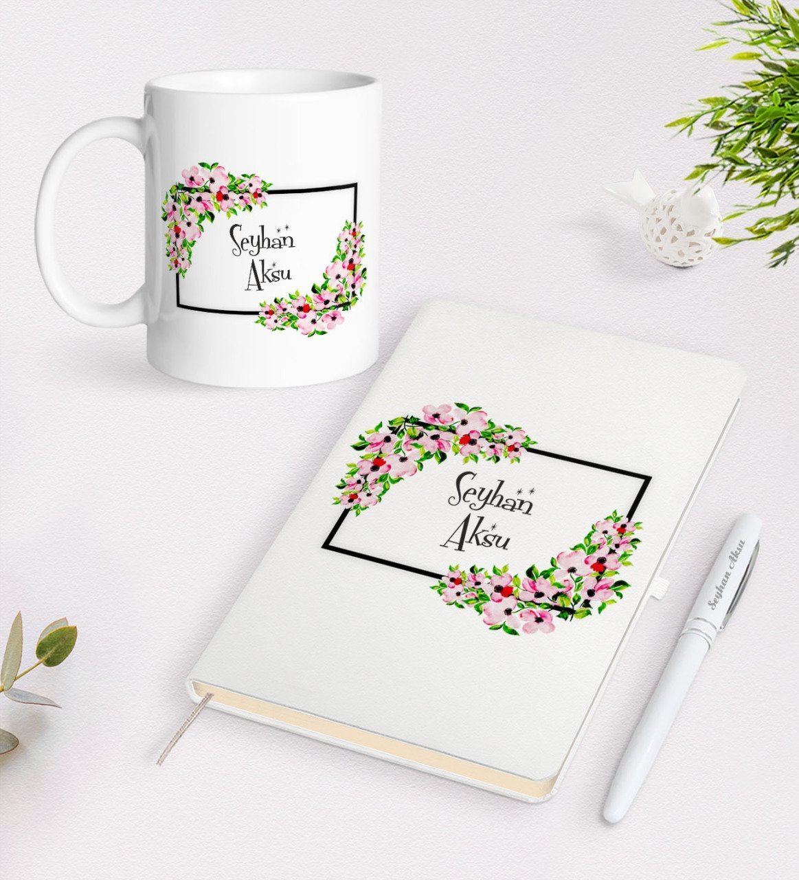 Kişiye Özel İsimli Beyaz Defter Kalem Kupa Seti-15