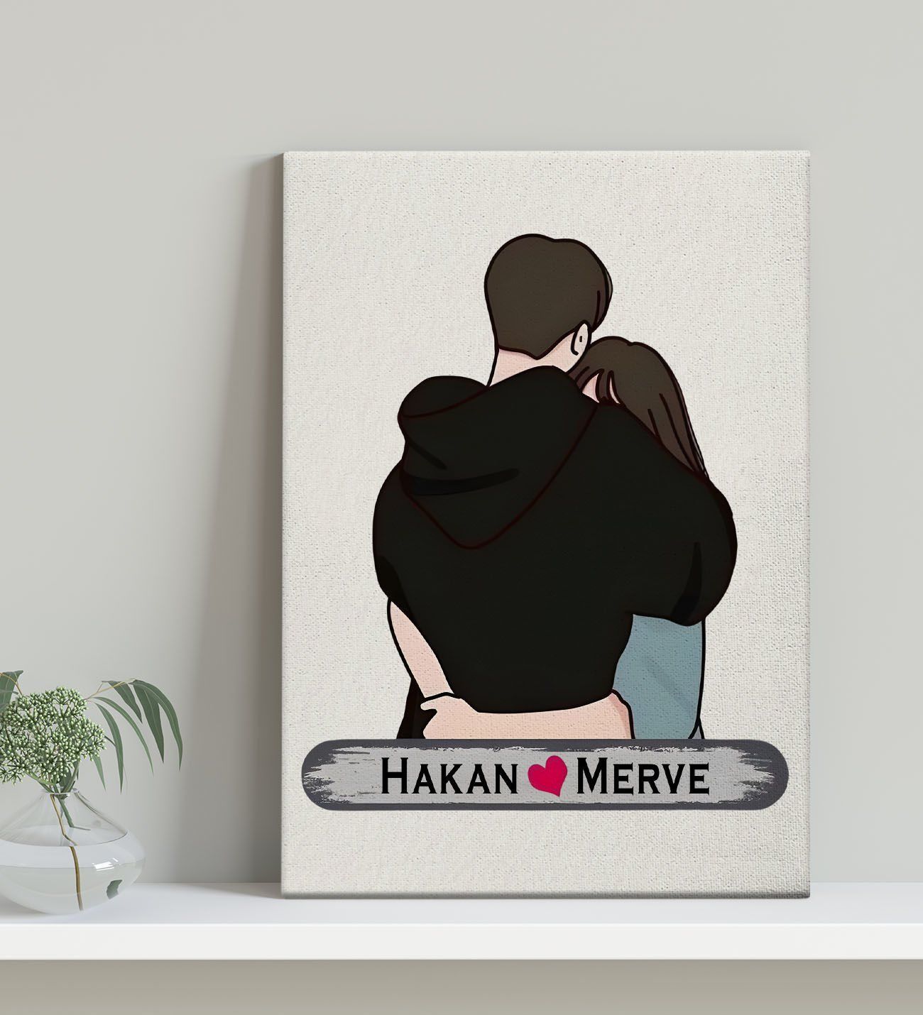 BK Gift Kişiye Özel Sarılan Sevgili Tasarımlı Kanvas Tablo-1 (30x50), Sevgiliye Hediye, Sevgililer Günü Hediyesi