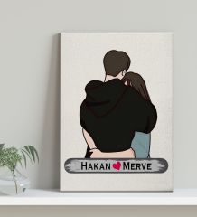 BK Gift Kişiye Özel Sarılan Sevgili Tasarımlı Kanvas Tablo-1 (30x50), Sevgiliye Hediye, Sevgililer Günü Hediyesi