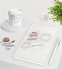 Kişiye Özel Bilişim Teknolojileri Öğretmeni Beyaz Defter Kalem Türk Kahvesi Fincanı Seti-1